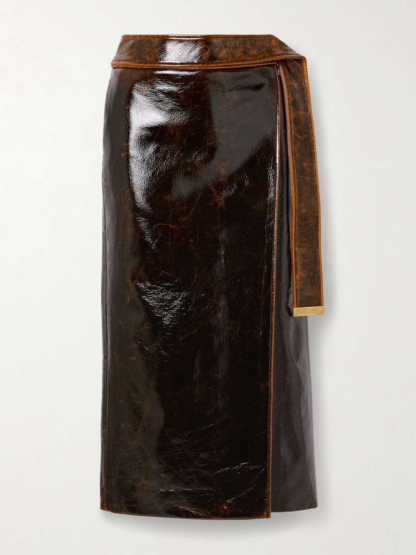 Brandon Maxwell Evelyn Belted Coated Wool-blend Wrap Midi Skirt