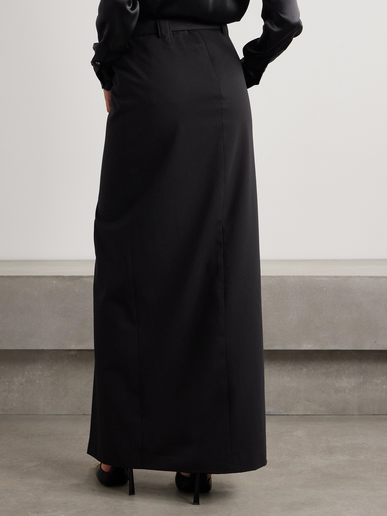 Brandon Maxwell The Pierce Belted Cotton-crepe Maxi Skirt In Black