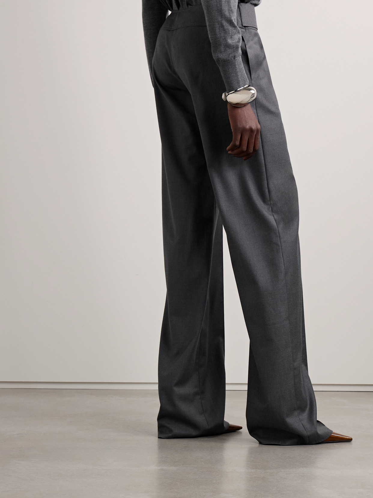Brandon Maxwell The Ashton Belted Wool-blend Straight-leg Pants In Gray