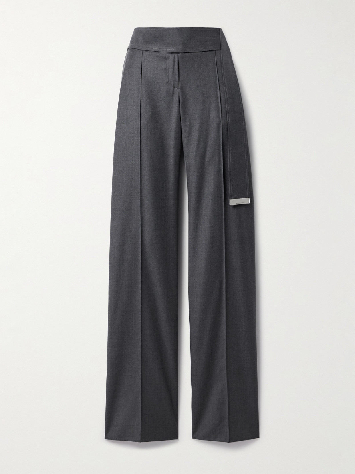 Brandon Maxwell The Ashton Belted Wool-blend Straight-leg Pants In Gray