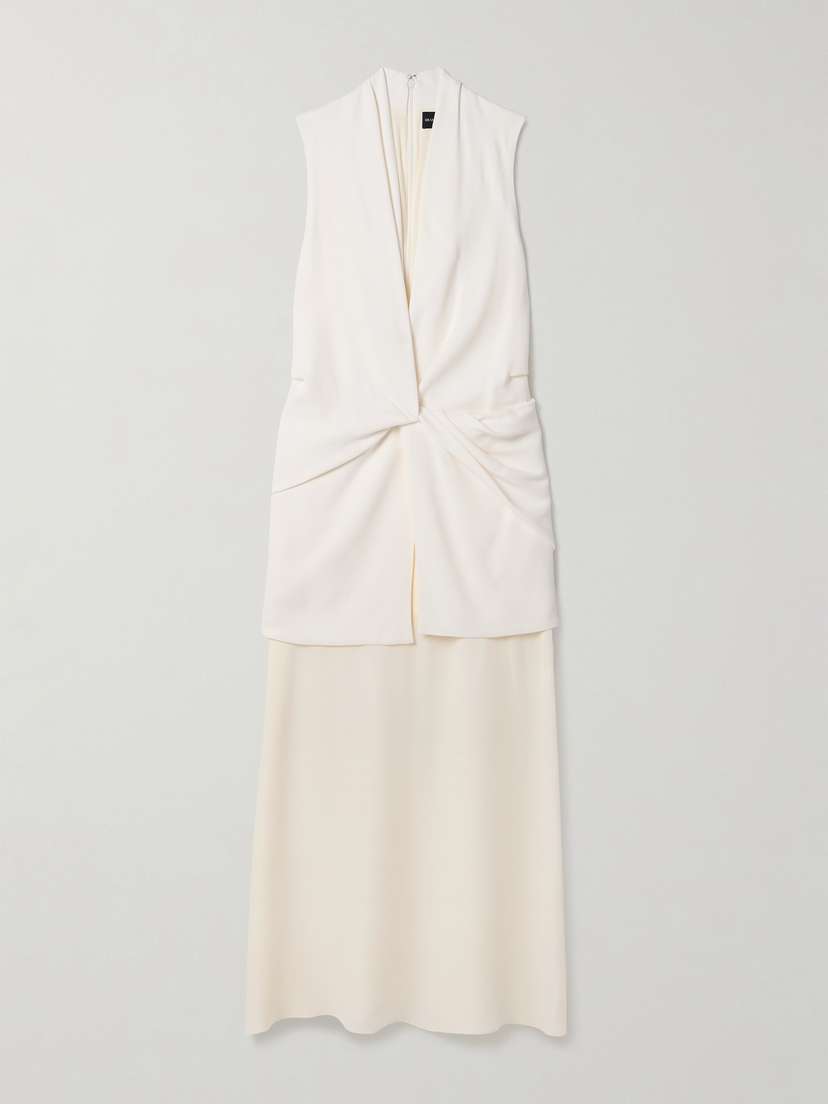 Brandon Maxwell Sutton Layered Twist-front Draped Crepe And Crepe De Chine Maxi Dress - US0