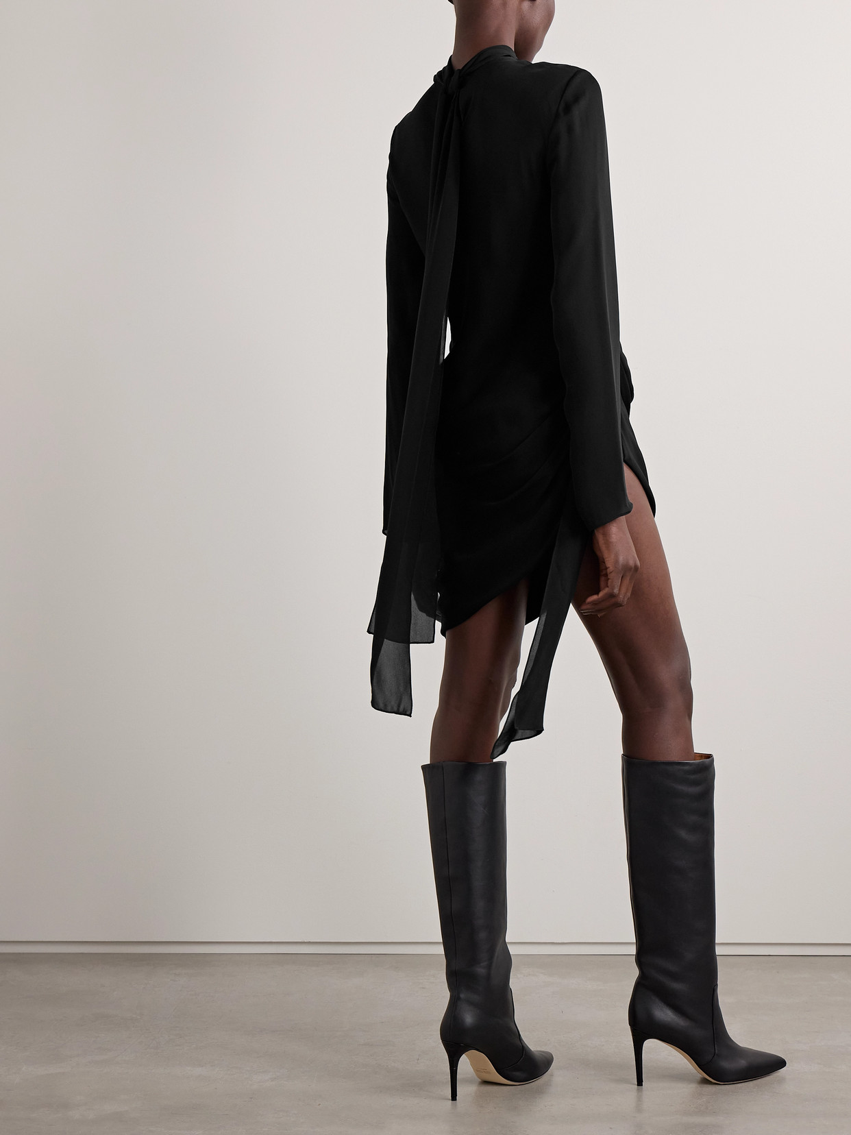 Brandon Maxwell The Raina Asymmetric Draped Silk Crepe De Chine Mini Dress In Black