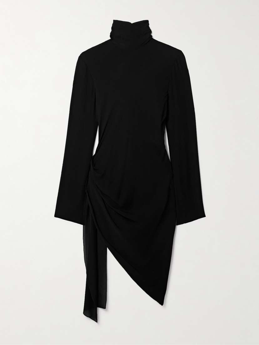 Brandon Maxwell The Raina Asymmetric Draped Silk Crepe De Chine Mini Dress