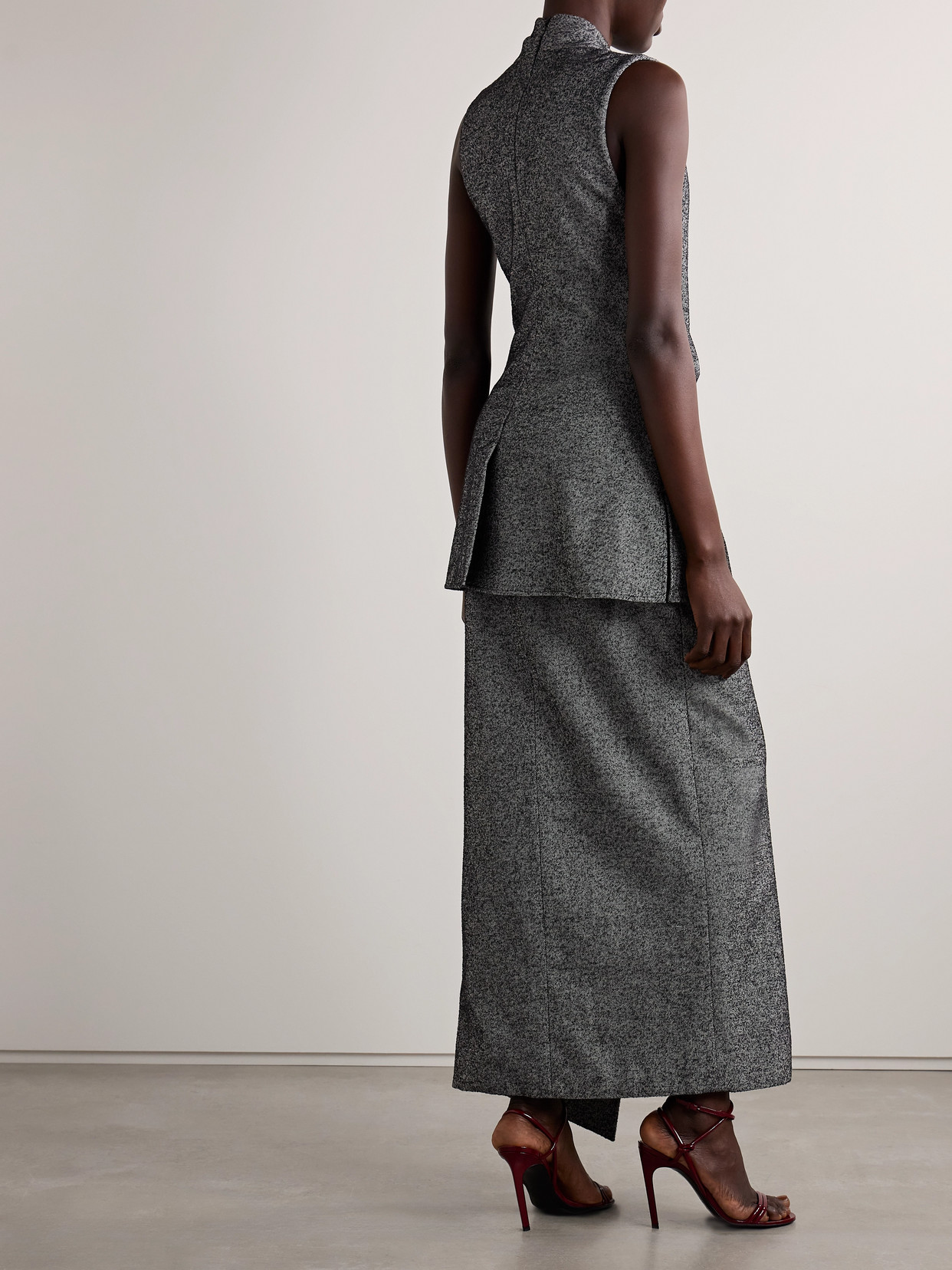 Brandon Maxwell The Margo Gathered Layered Wool-blend Maxi Dress In Gray