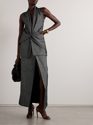 Brandon Maxwell The Margo gathered layered wool-blend maxi dress