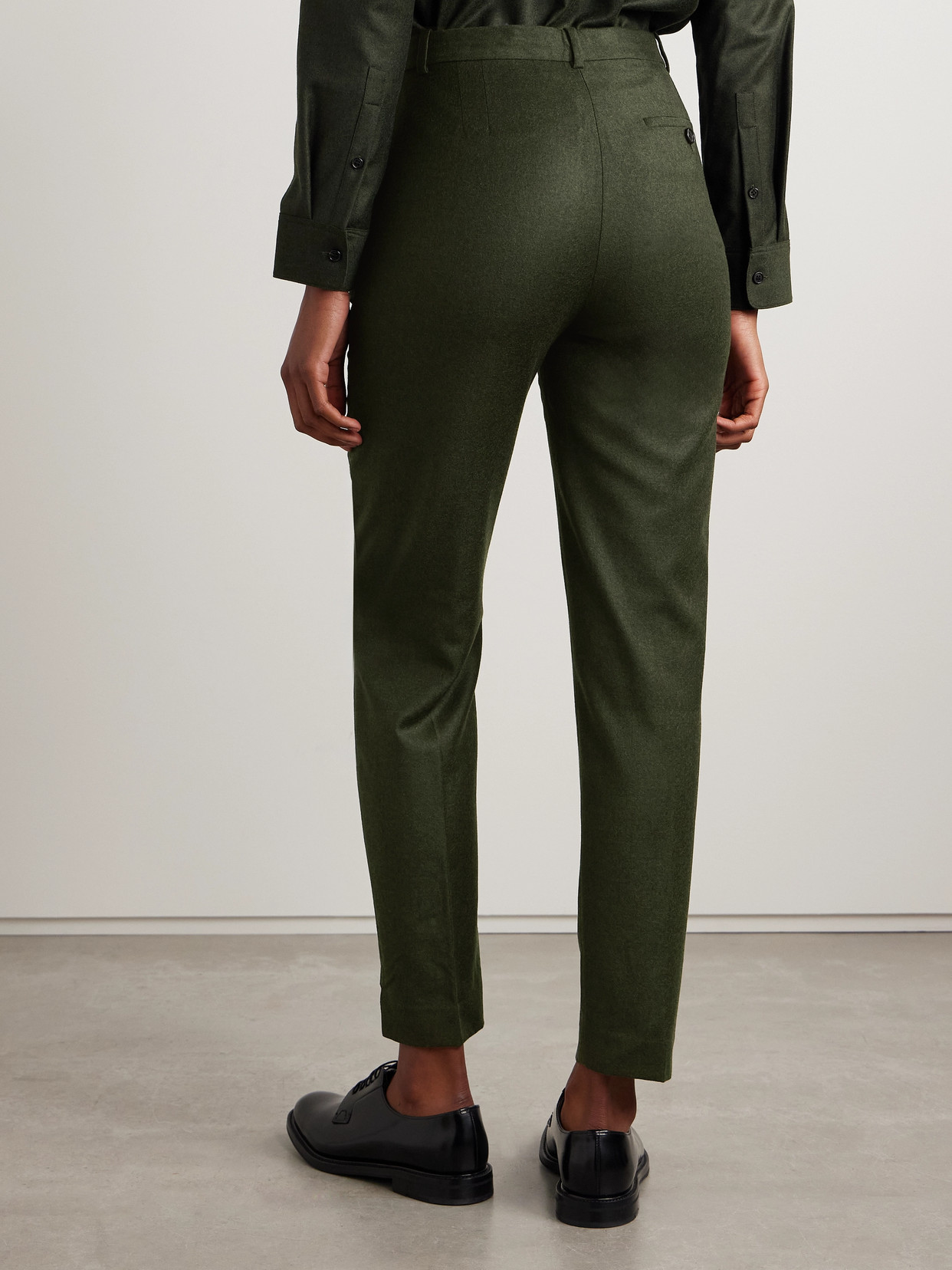 Theory Wool-flannel Tapered Pants In Green