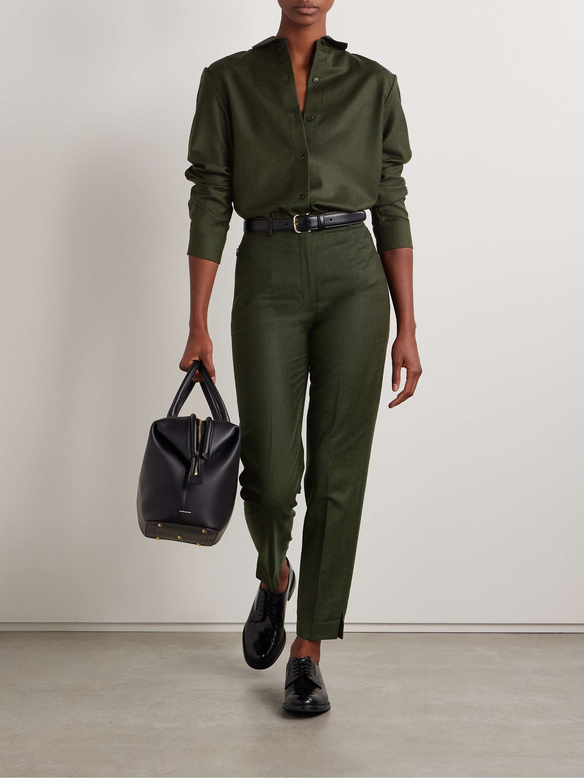 Washed Cotton Denim Double-Waistband Trouser in Pants