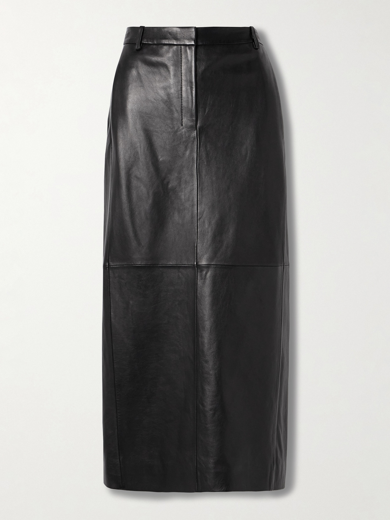 Theory Paneled Leather Midi Skirt In Black