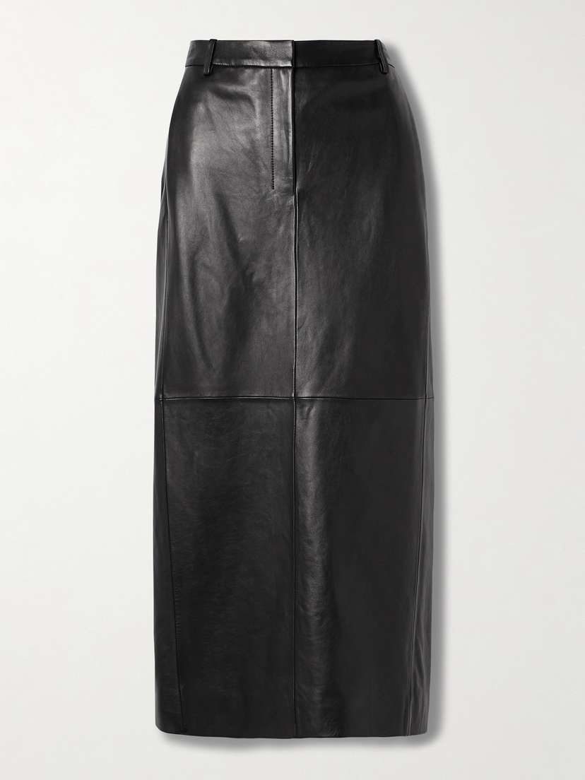 Theory Paneled Leather Midi Skirt