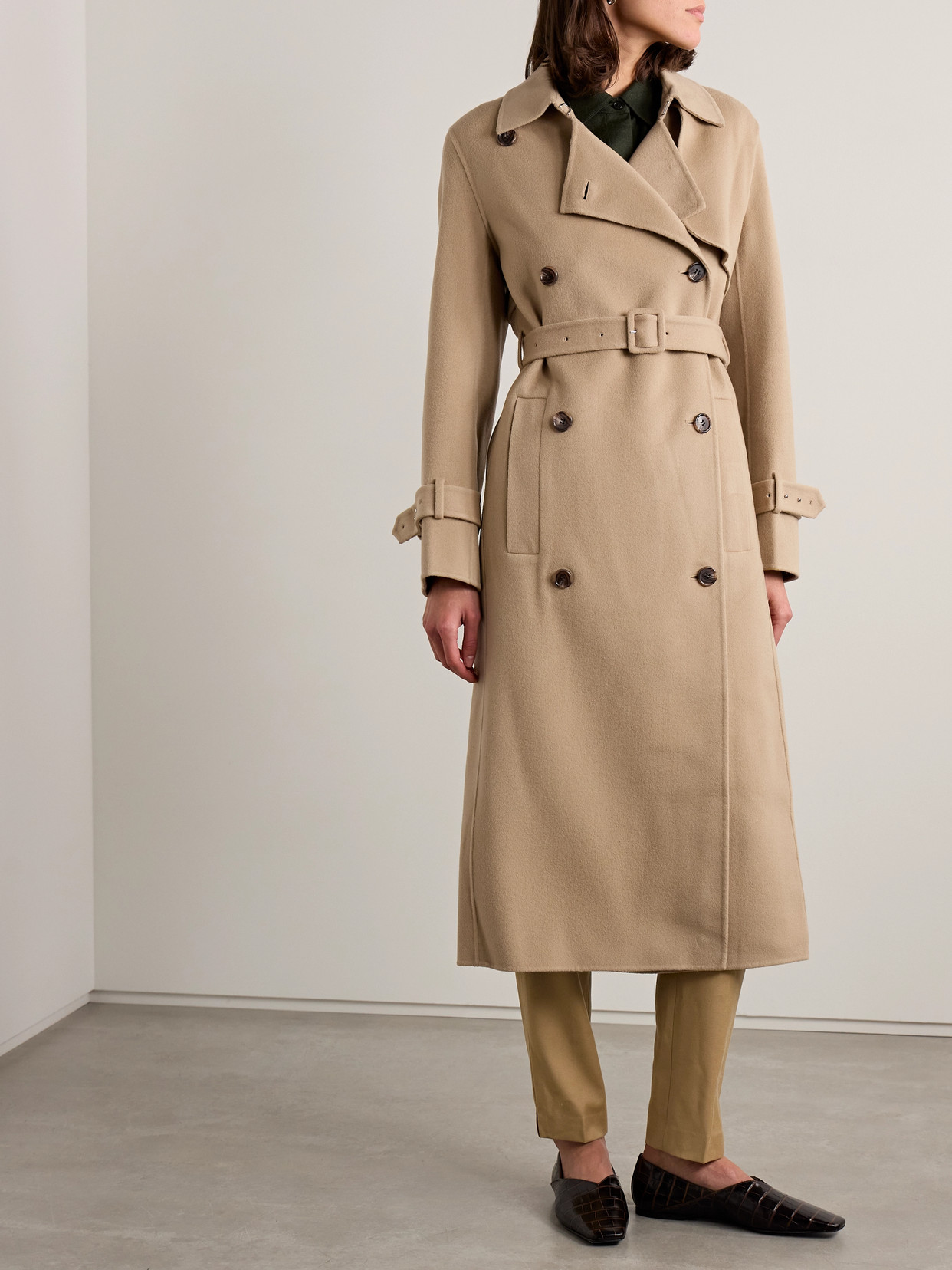 Theory Double-breasted Wool And Cashmere-blend Felt Trench Coat In Brown