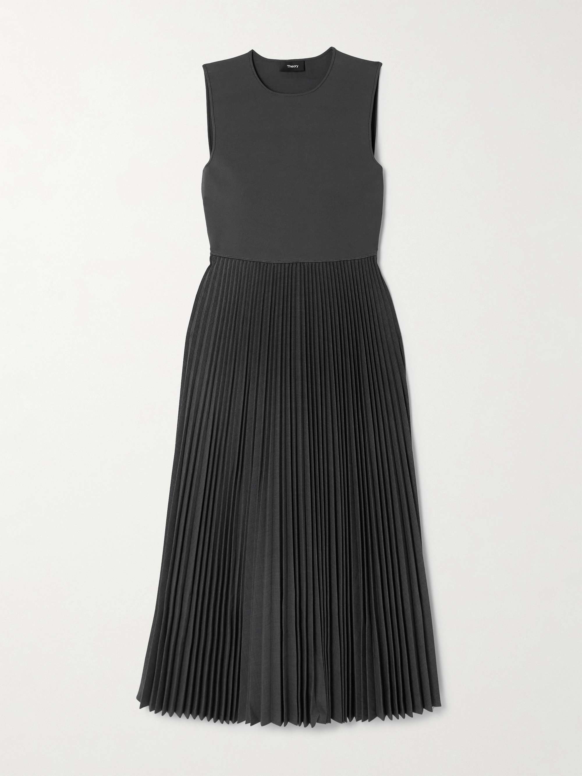 THEORY Pleated stretch knit and satin crepe midi dress NET A PORTER