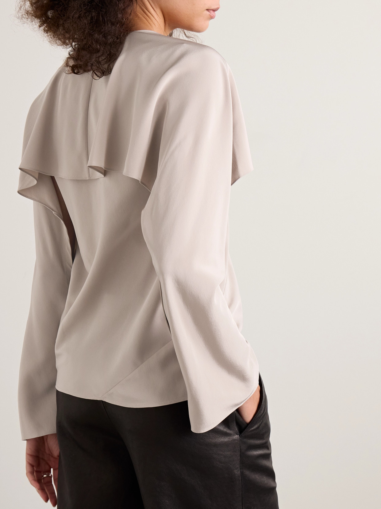 Helmut Lang Layered Draped Silk Crepe De Chine Blouse In Brown