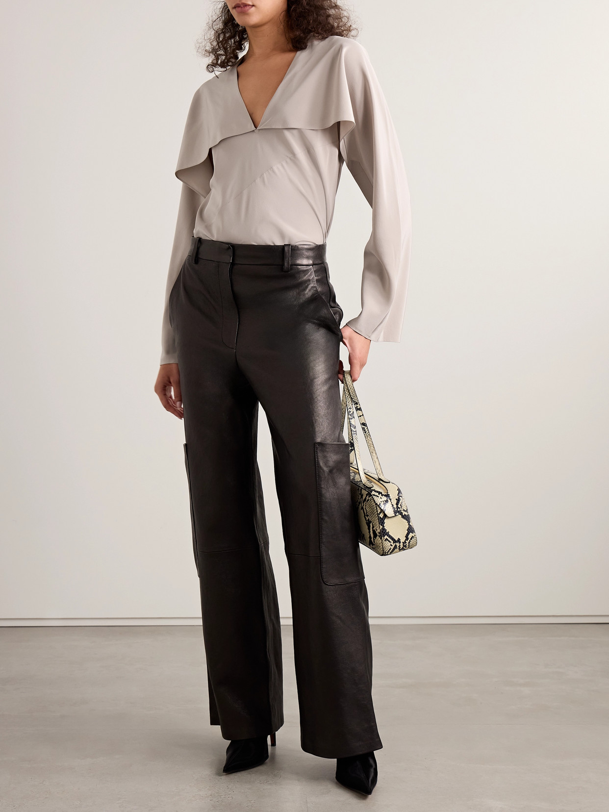 Helmut Lang Layered Draped Silk Crepe De Chine Blouse In Brown