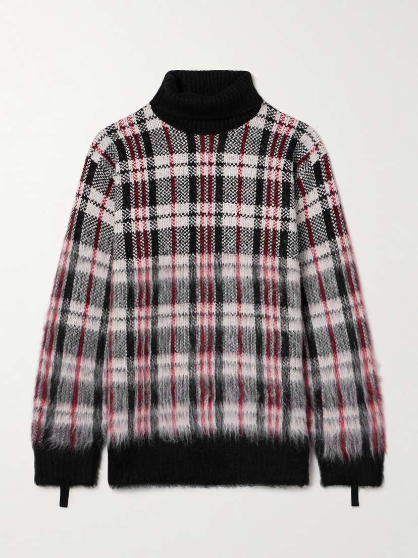 Helmut Lang Checked Brushed Knitted Turtleneck Sweater