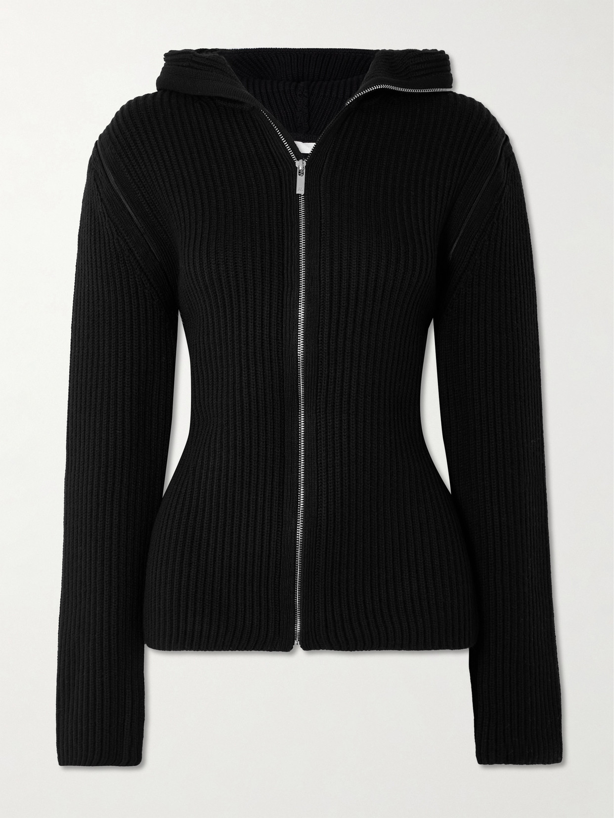 Helmut Lang - Hooded Convertible Ribbed Merino Wool Cardigan - Black