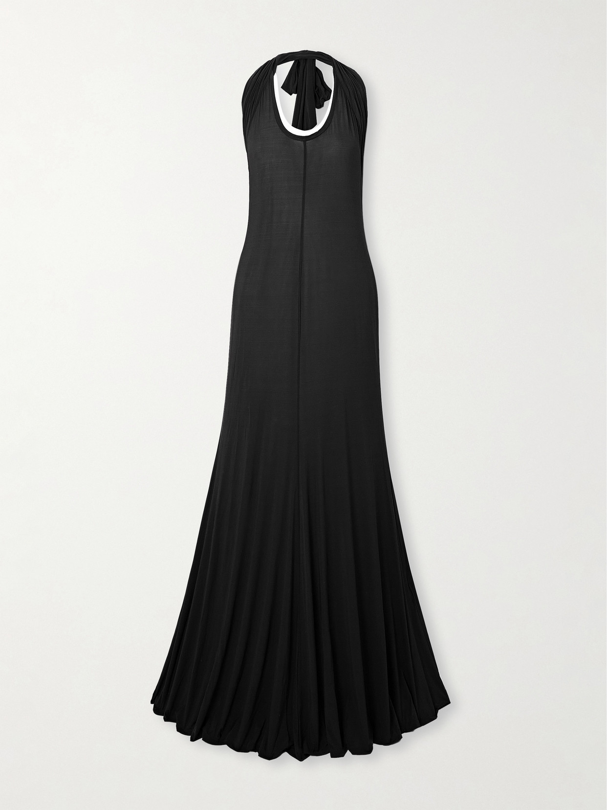 Helmut Lang Layered Stretch-mesh Halterneck Maxi Dress In Black