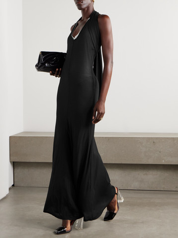 Helmut Lang Layered stretch-mesh halterneck maxi dress