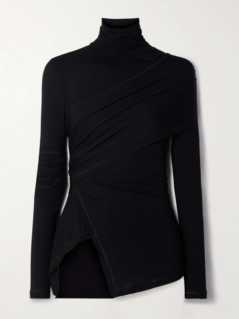 Helmut Lang Draped Stretch-lyocell Jersey Turtleneck Top