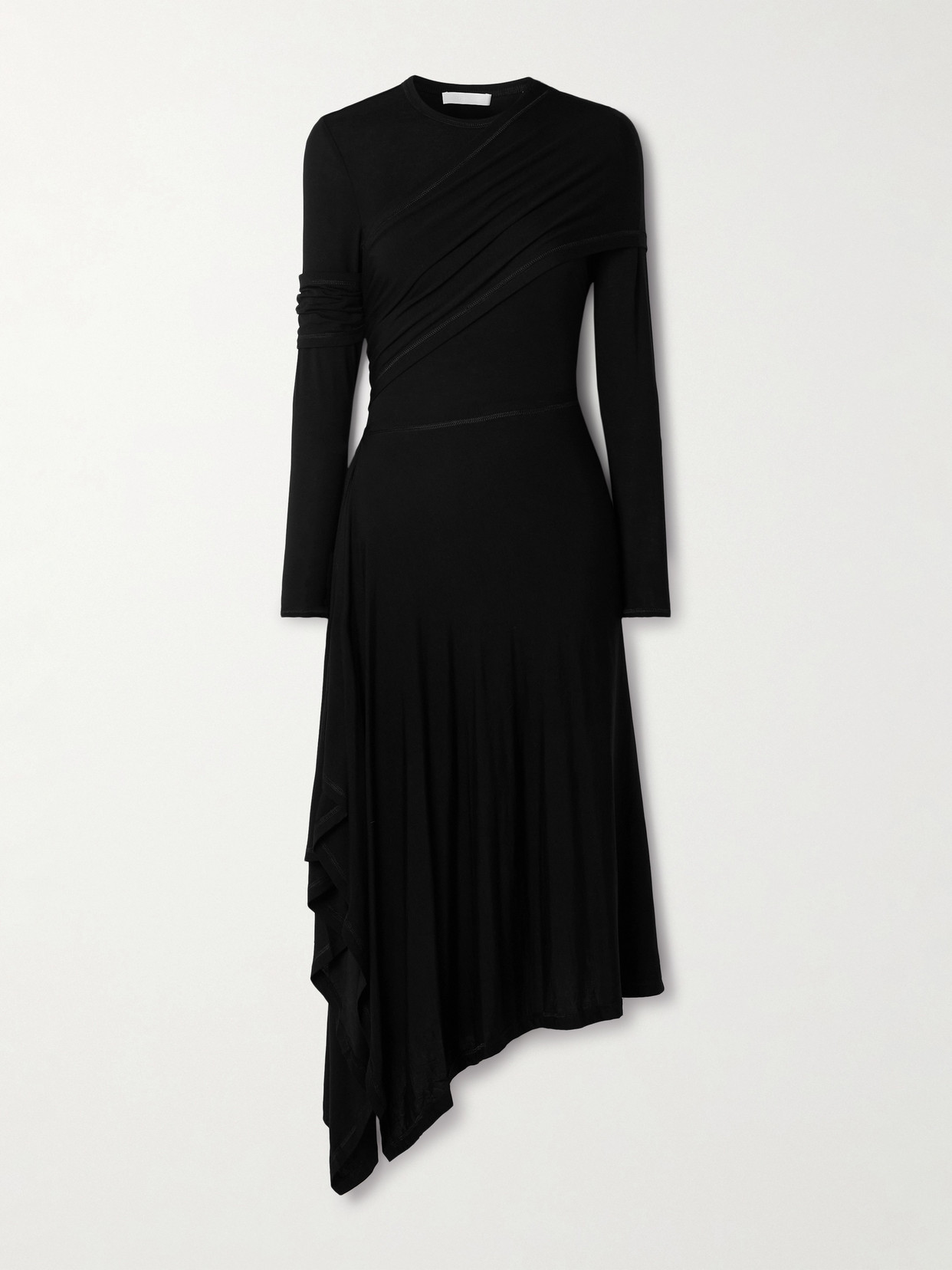 Helmut Lang Protection Draped Asymmetric Long Sleeve Dress In Black