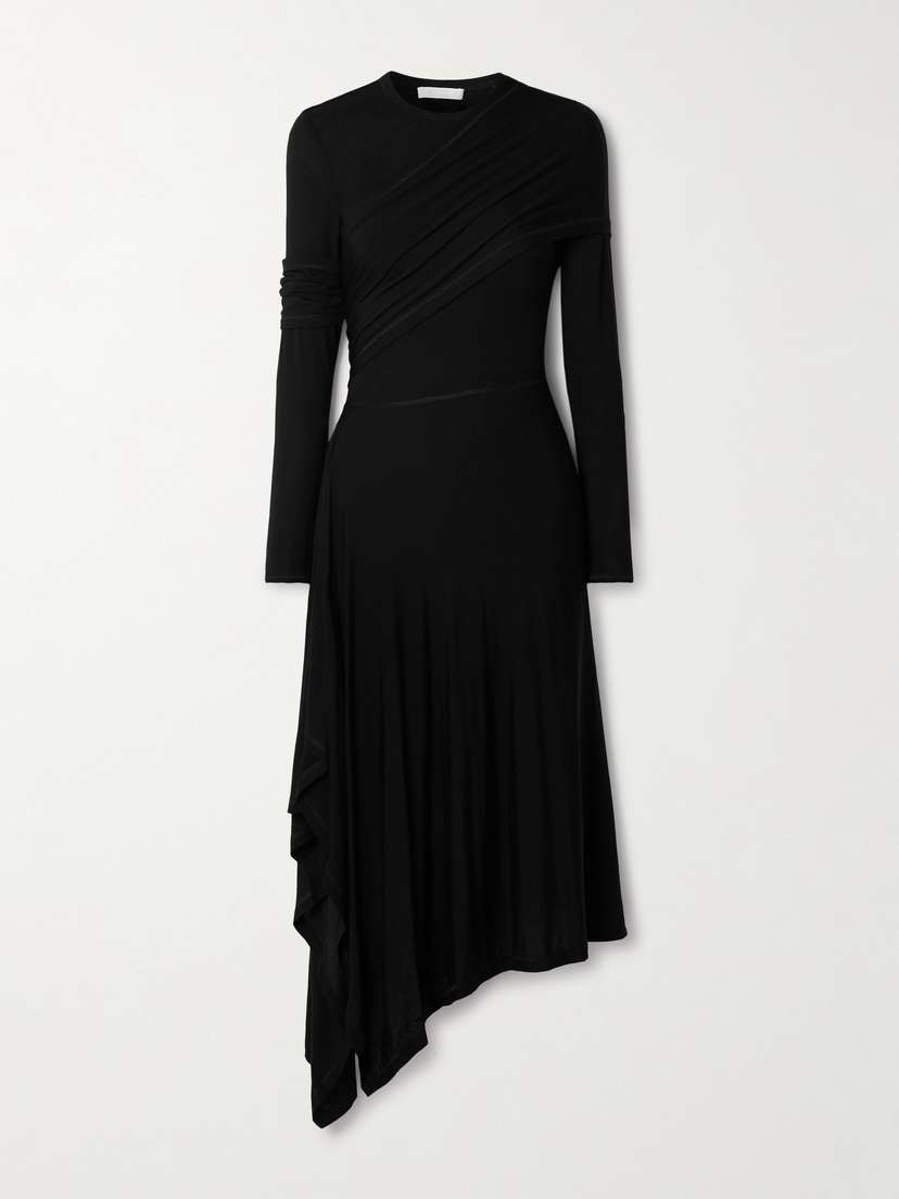 Helmut Lang Draped Asymmetric Stretch-lyocell Jersey Midi Dress