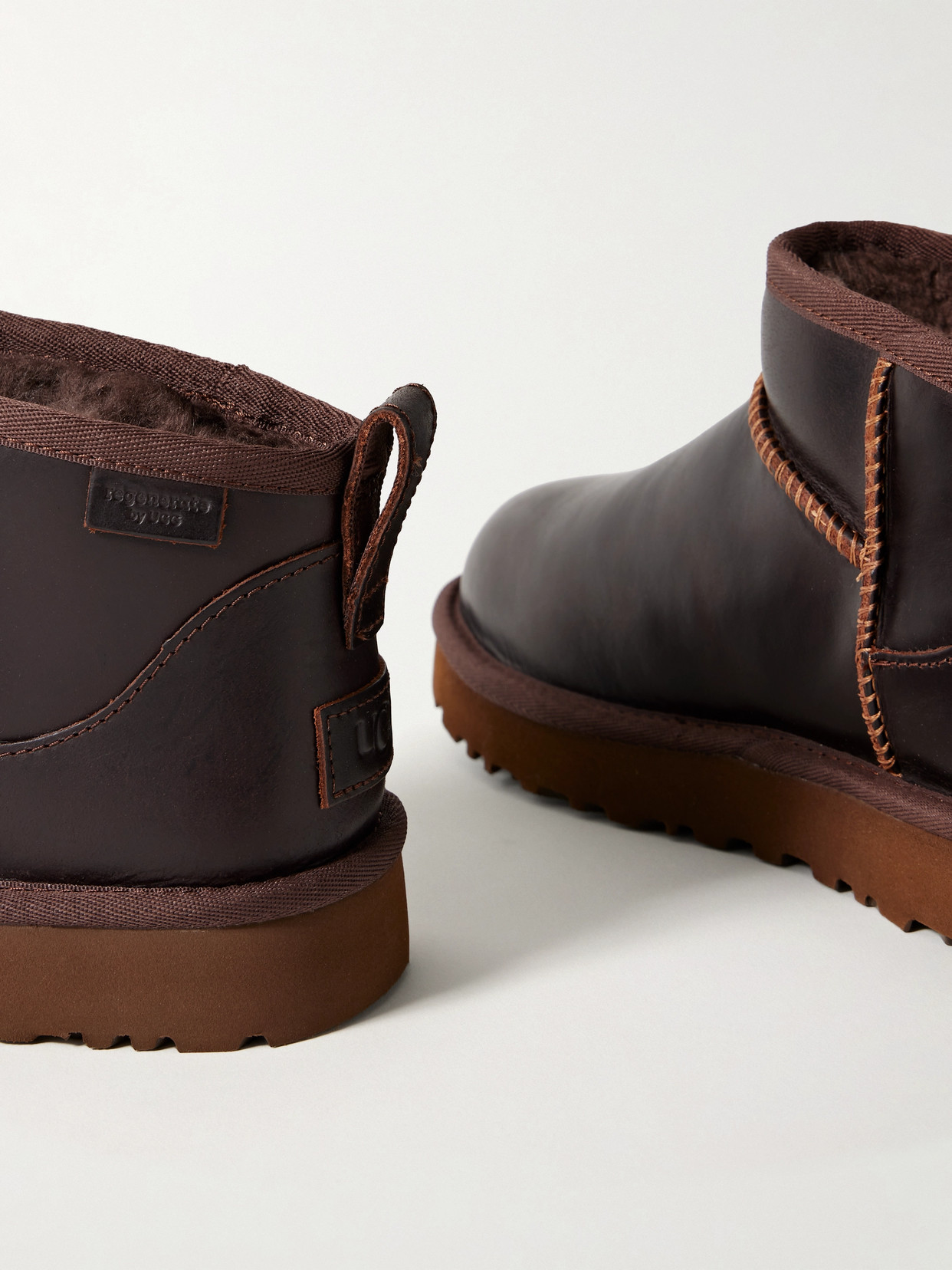 Ugg Classic Ultra Mini Leather Boots In Brown