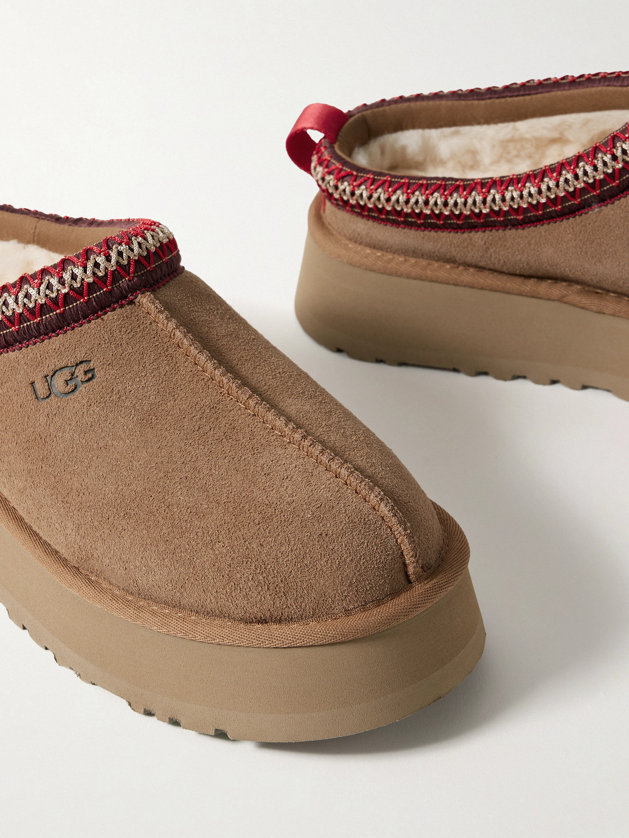 Ugg Tazz Embroidered Shearling Platform Slippers In Brown