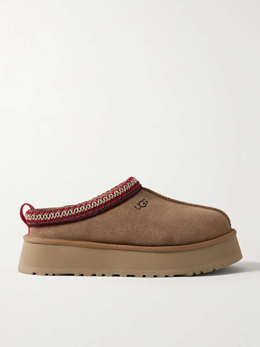 UGG Tazz Embroidered Shearling Platform Slippers