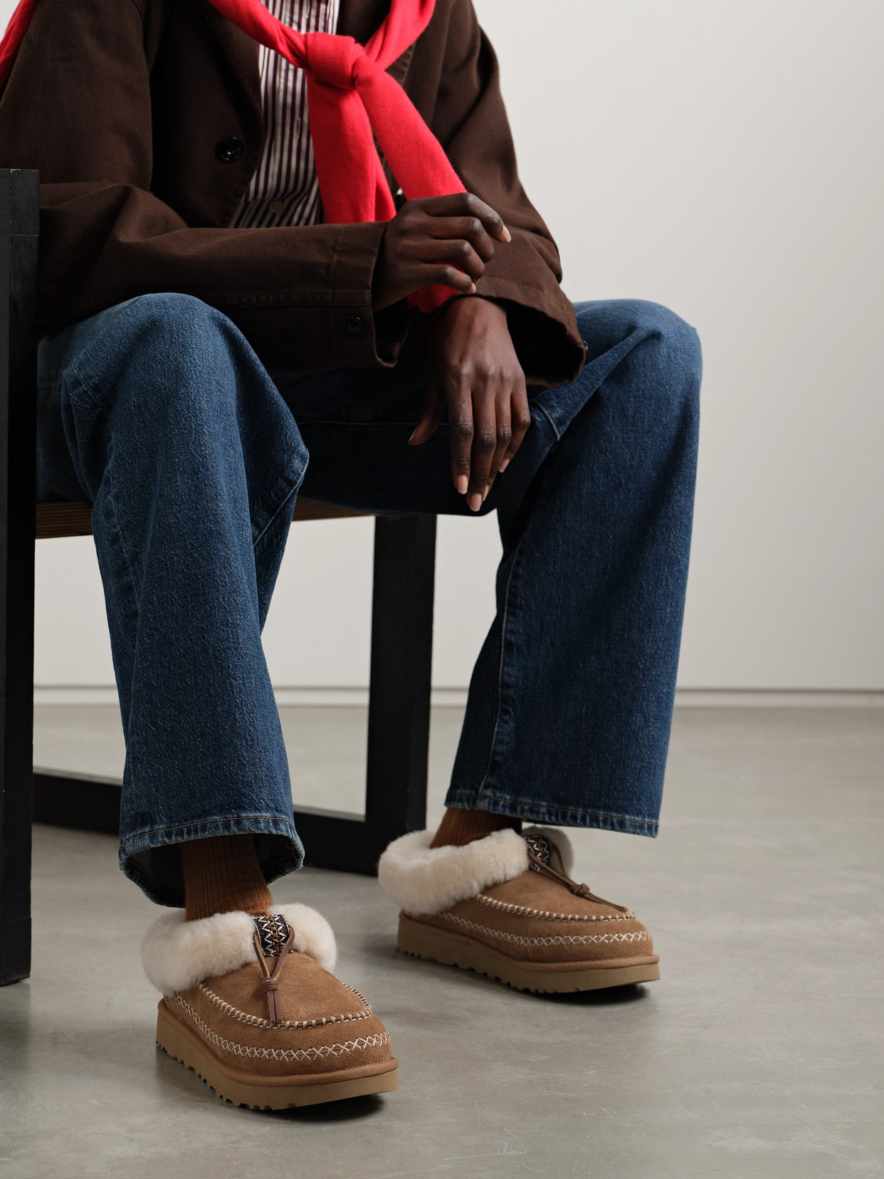 UGG TASMAN ALPINE EMBROIDERED SHEARLING SLIPPERS