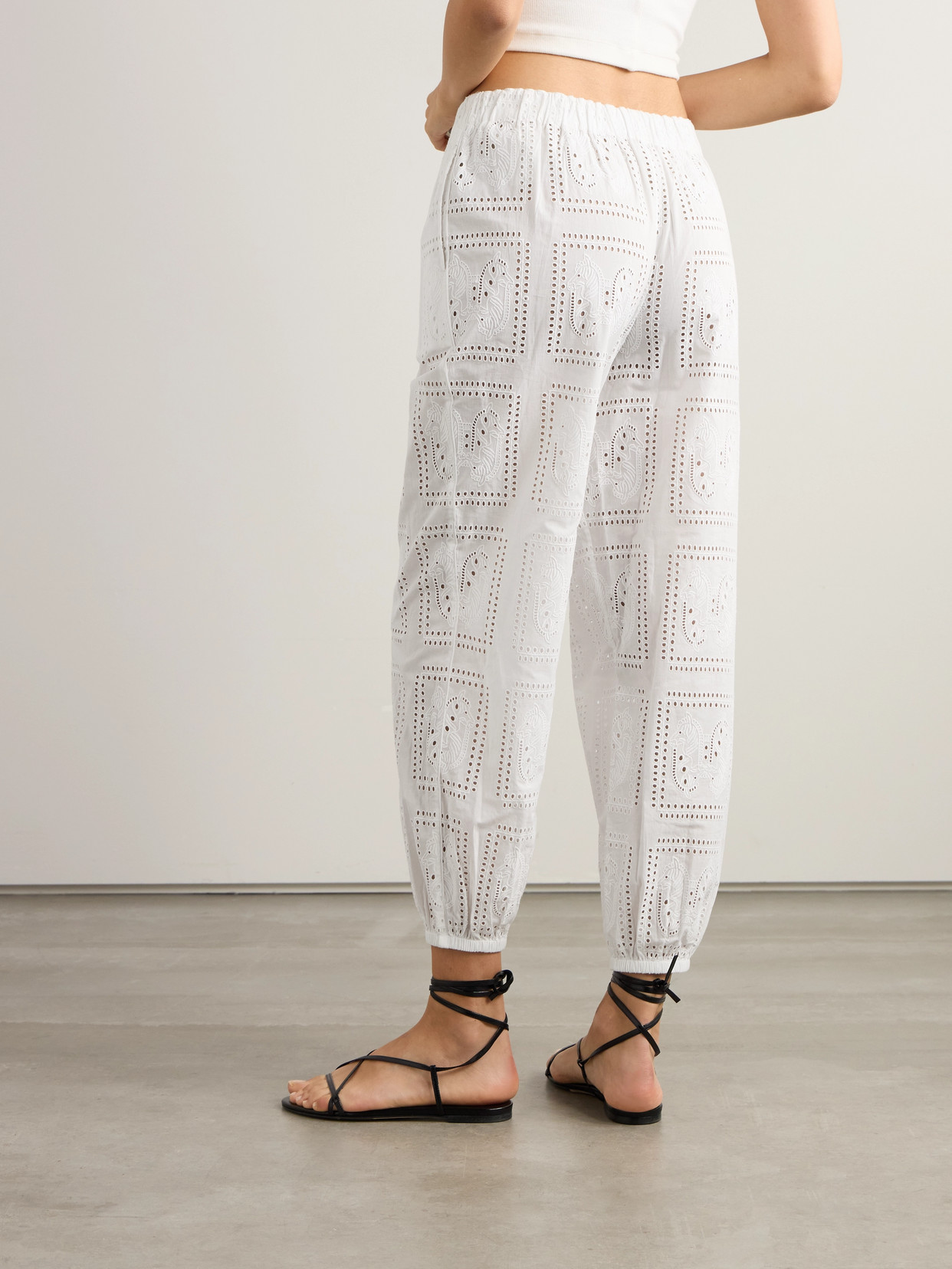 Tory Burch Eyelet Beach Embroidered Cotton Tapered Pants In White