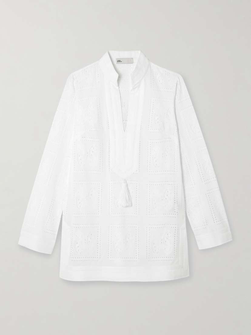 Tory Burch Tasseled Broderie Anglaise Cotton Coverup - x large