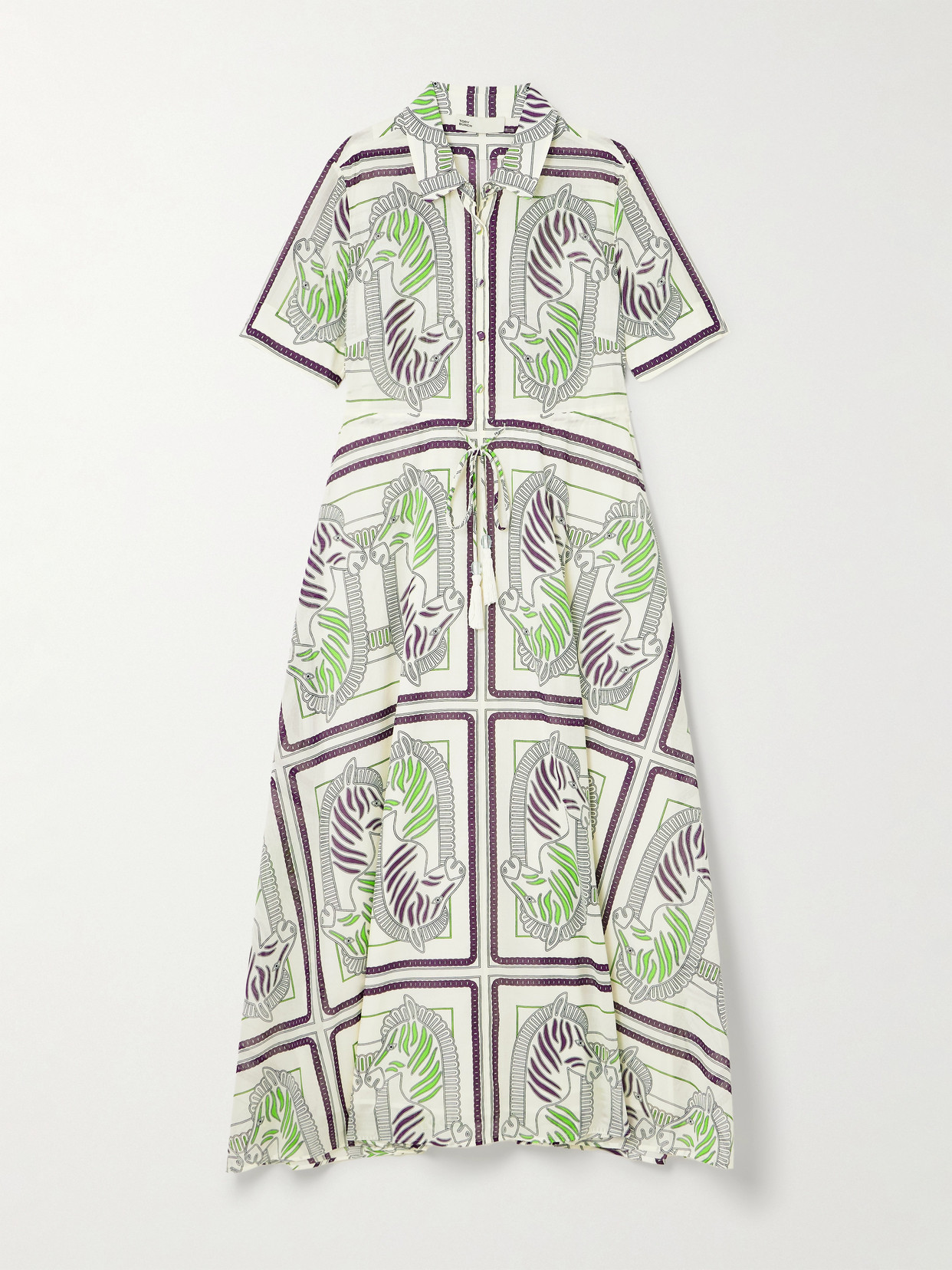 Tory Burch Zebra-print Cotton Midi Dress In White