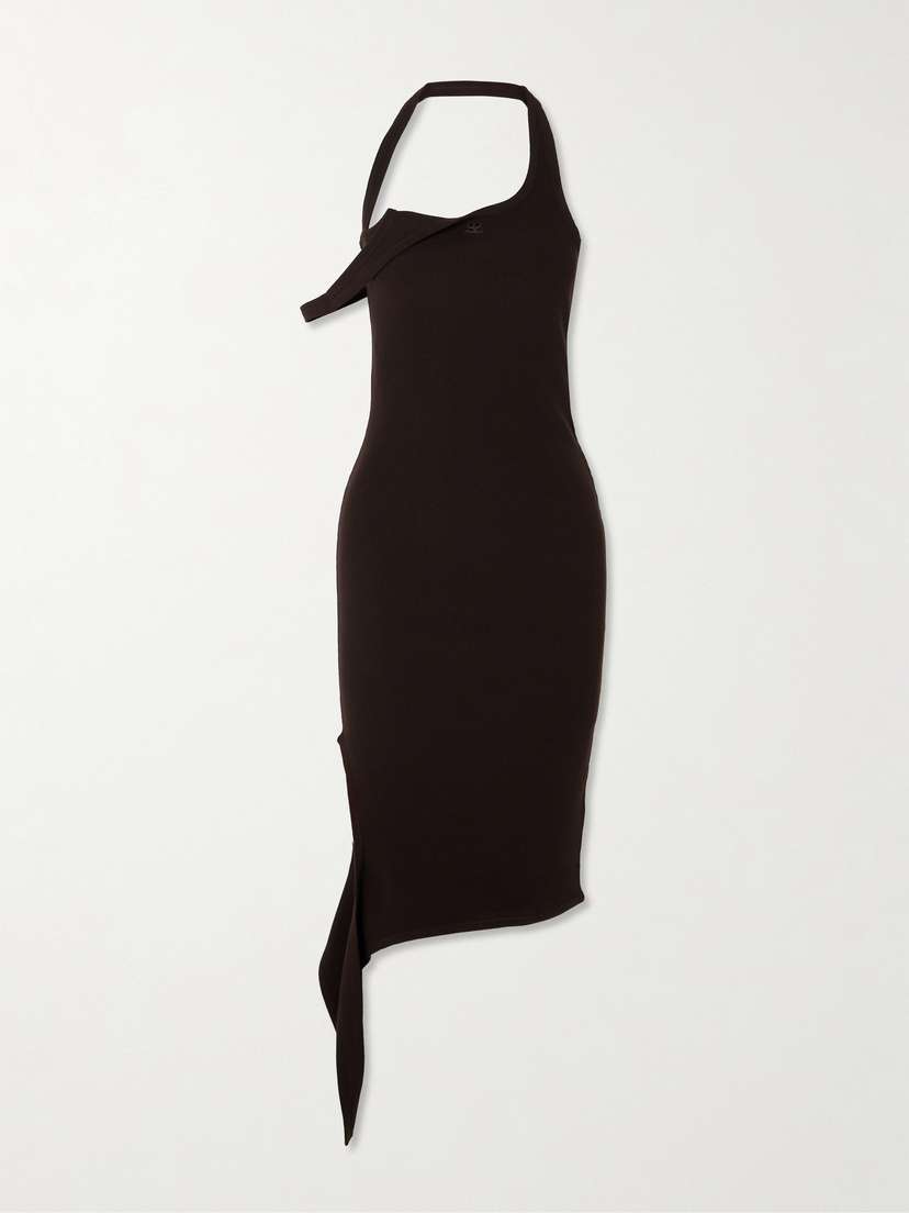 Courrèges Undressed Asymmetric Draped Ribbed-knit Midi Dress