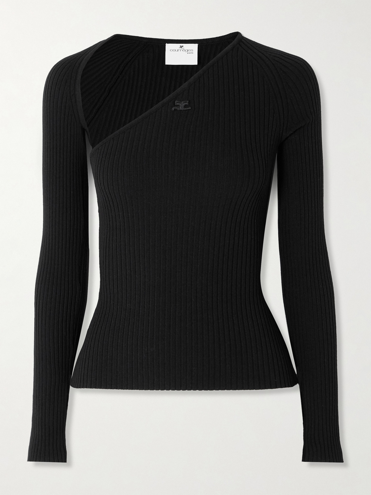 Courrèges Slash Asymmetric Ribbed-knit Sweater In Black