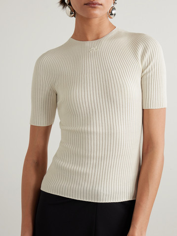 Courrèges Embroidered ribbed cotton and merino wool-blend sweater