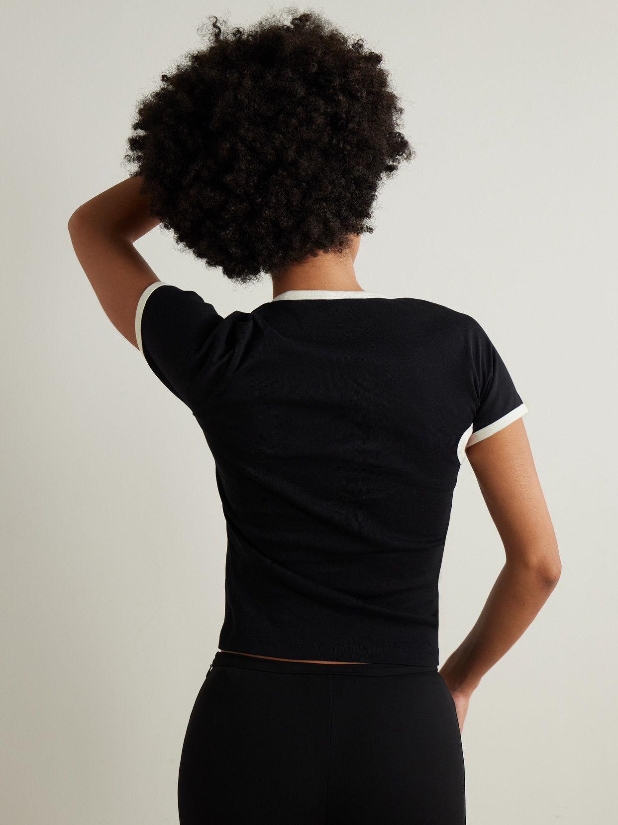 Courrèges Slash Asymmetric Appliquéd Cotton-jersey T-shirt In Black