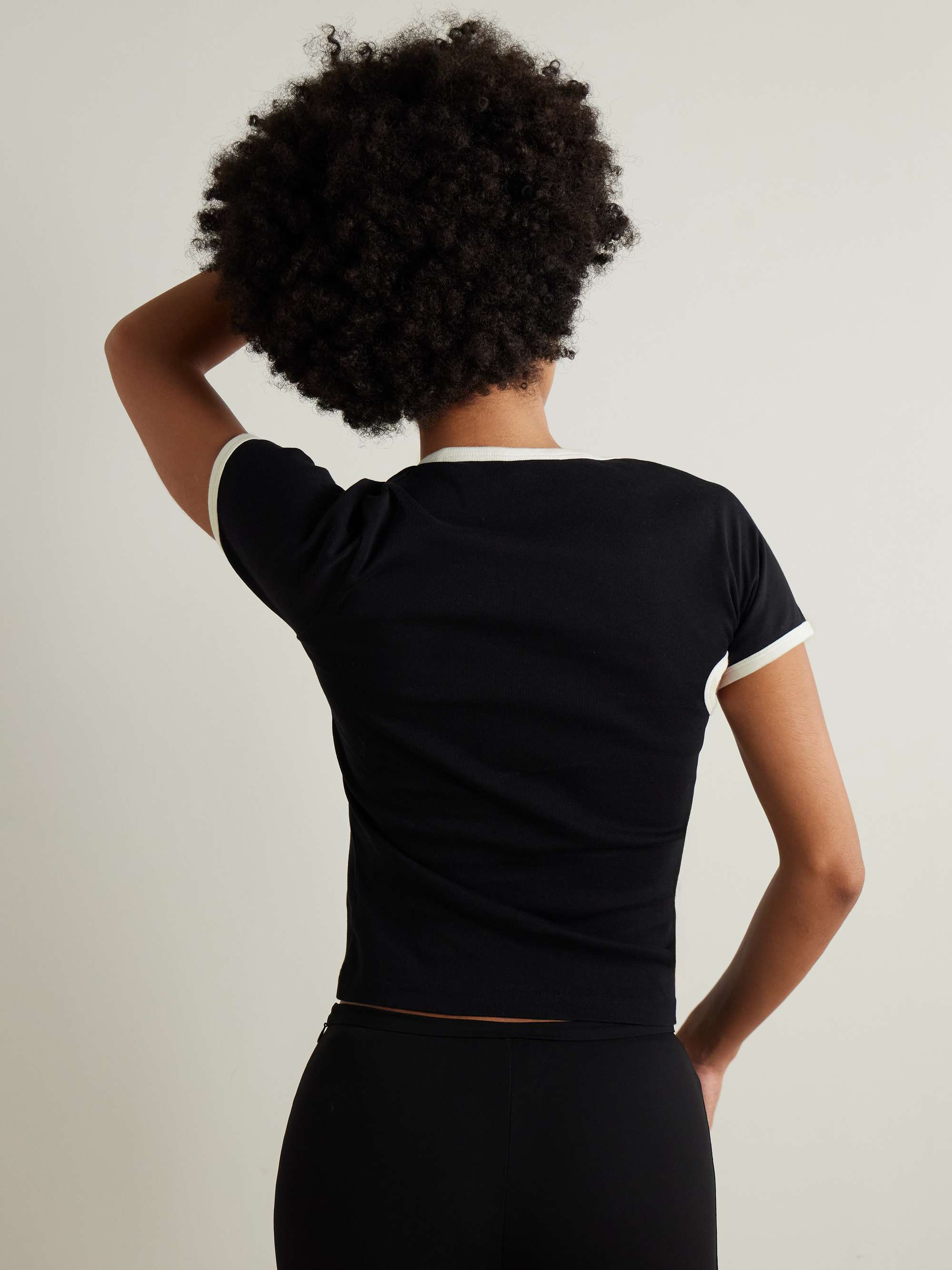 COURRÈGES Slash asymmetric appliquéd cotton-jersey T-shirt