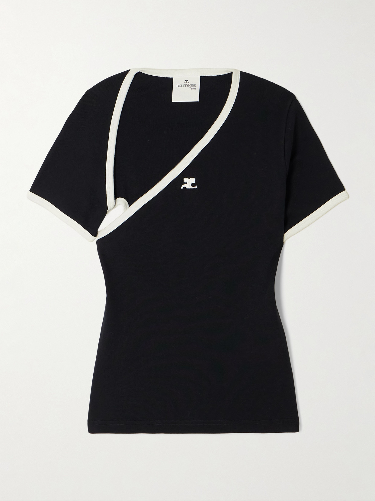 Courrèges Slash Asymmetric Appliquéd Cotton-jersey T-shirt In Black
