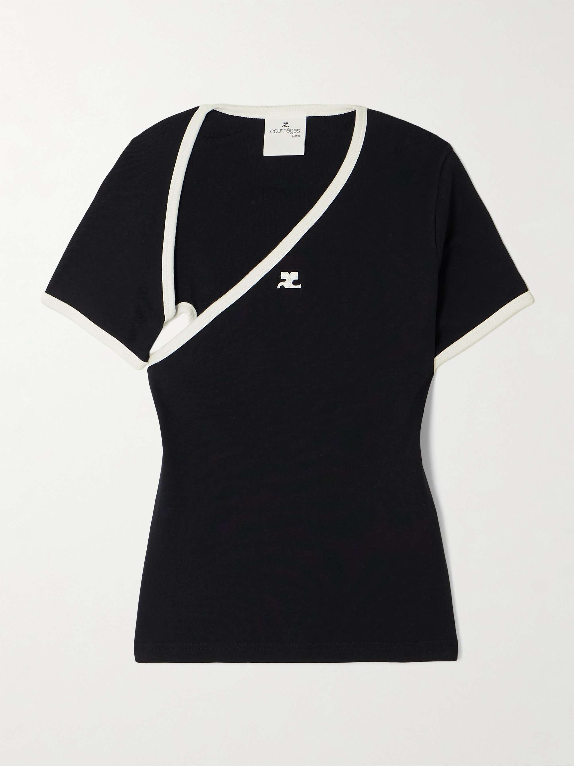 COURRÈGES Slash asymmetric appliquéd cotton-jersey T-shirt