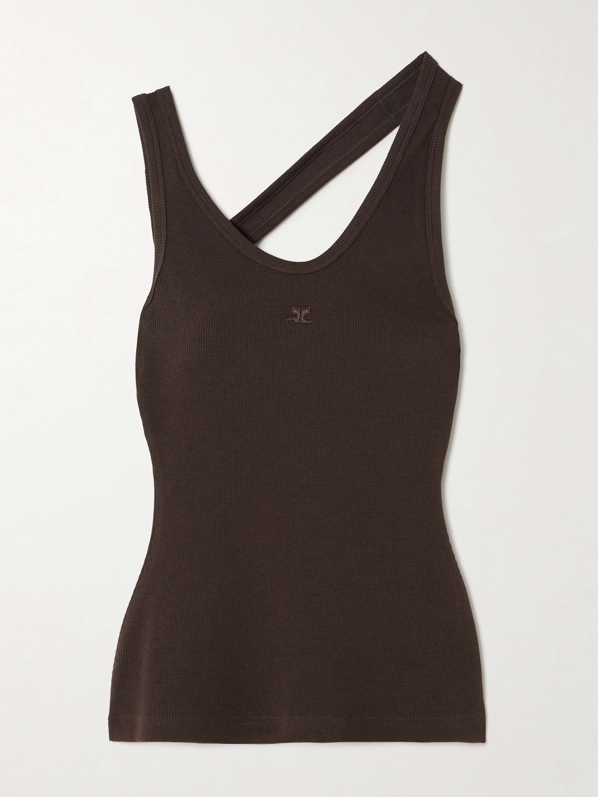 COURRÈGES Asymmetric embroidered ribbed stretch cotton
