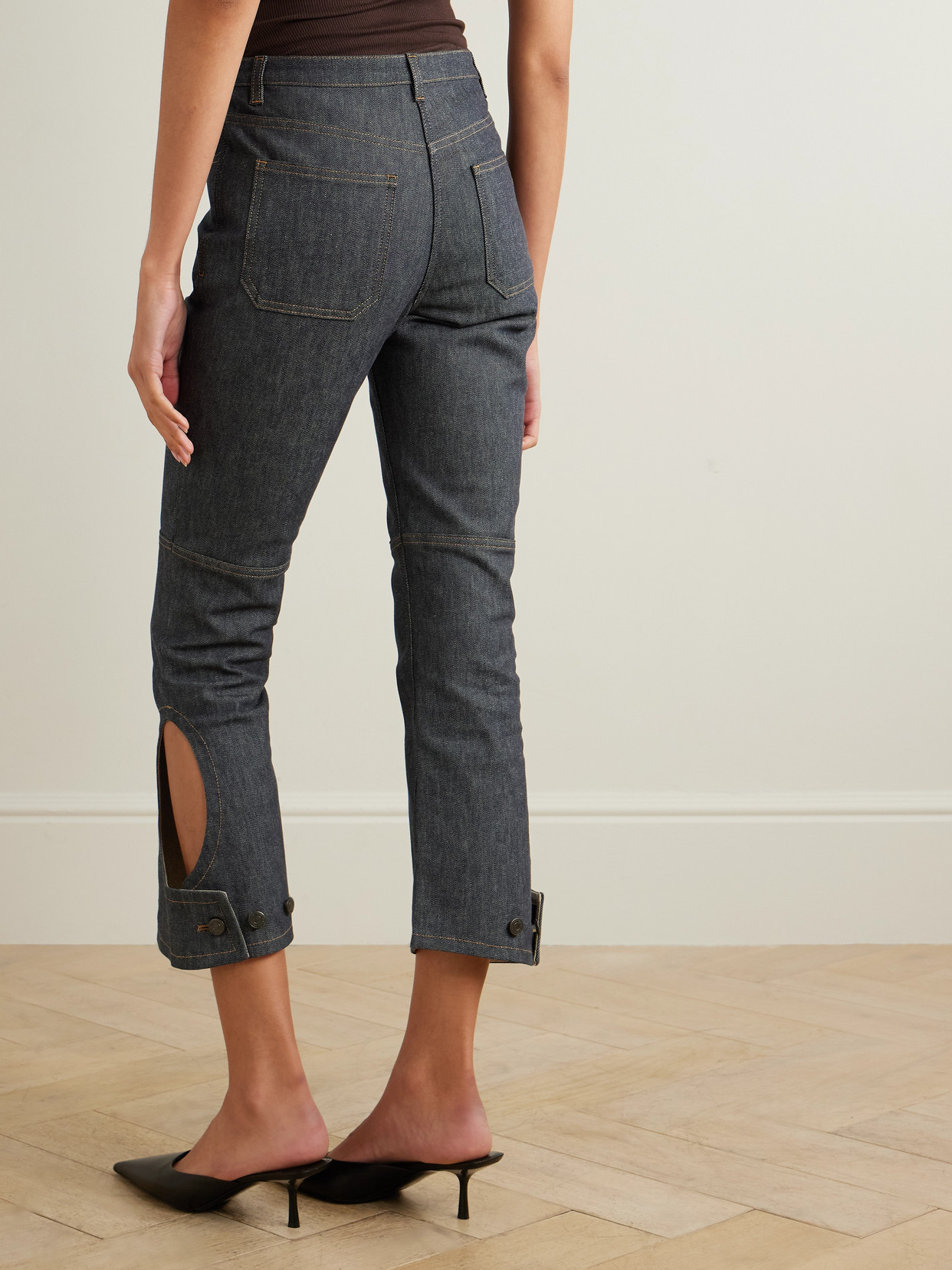 Reversed Cropped Cutout High-Rise Flared Jeans