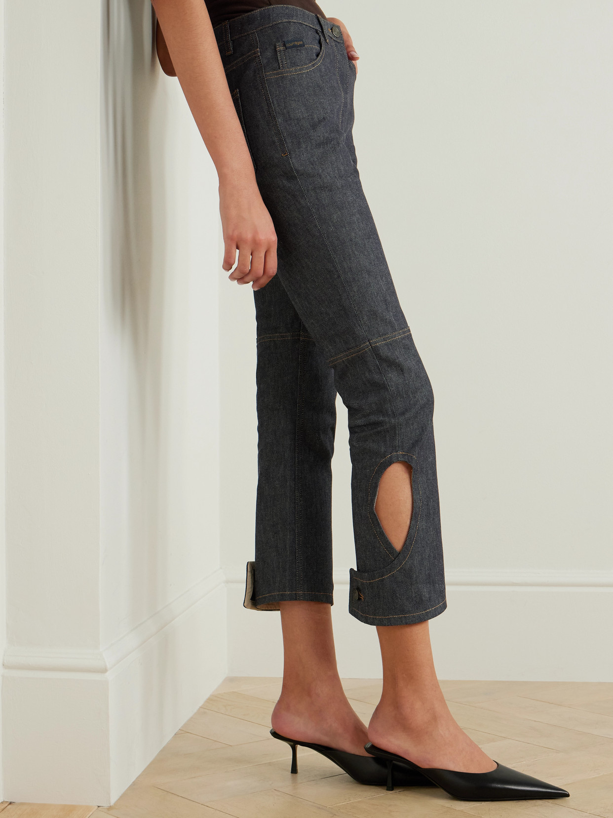 Reversed Cropped Cutout High-Rise Flared Jeans