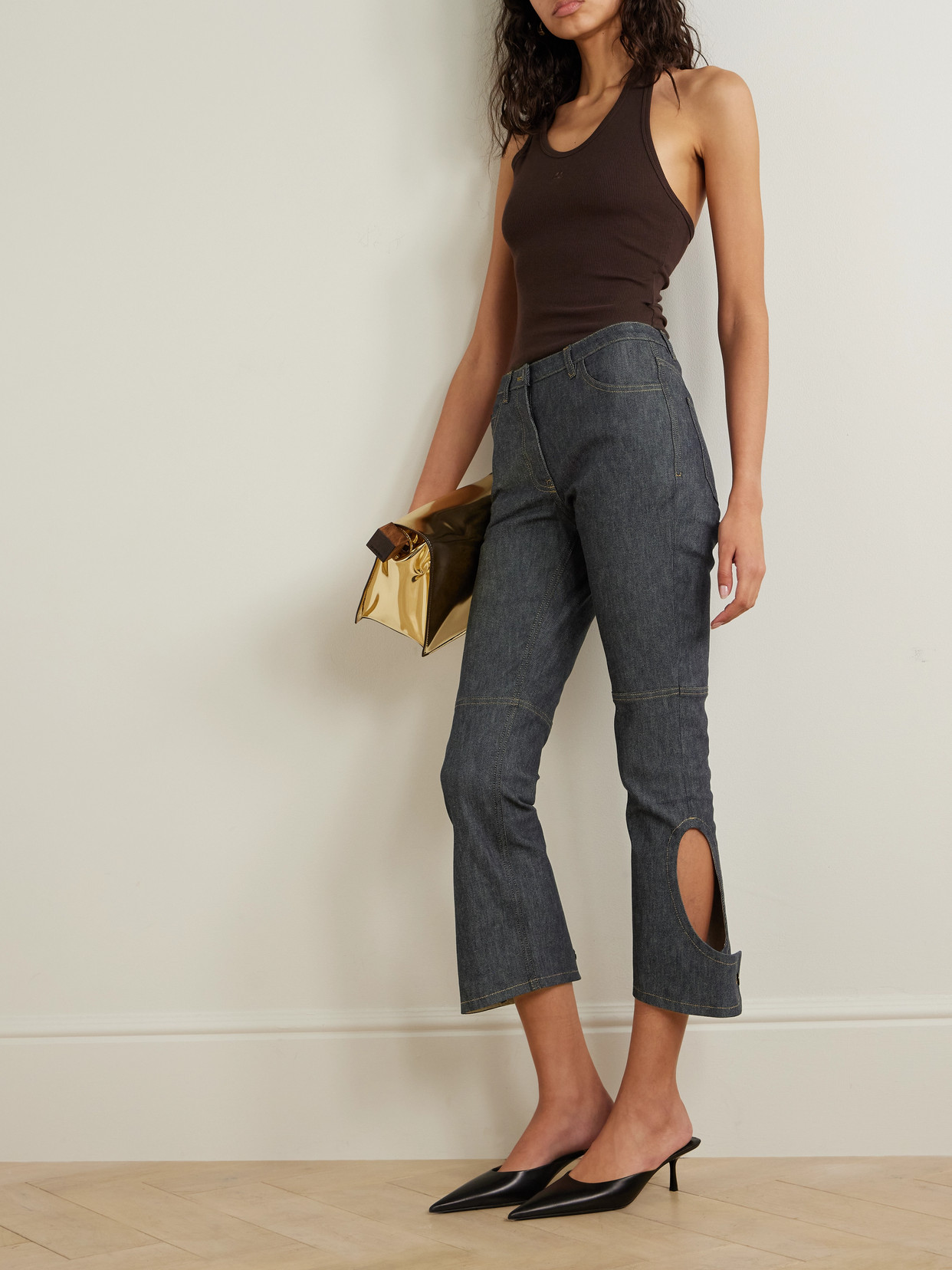 Reversed Cropped Cutout High-Rise Flared Jeans
