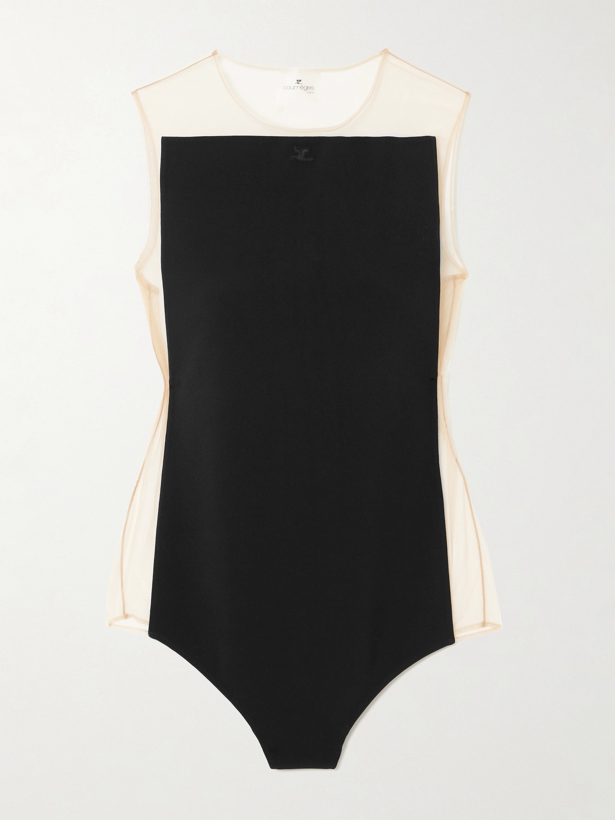 Courrèges Illusion Inset Satin Bodysuit In Black