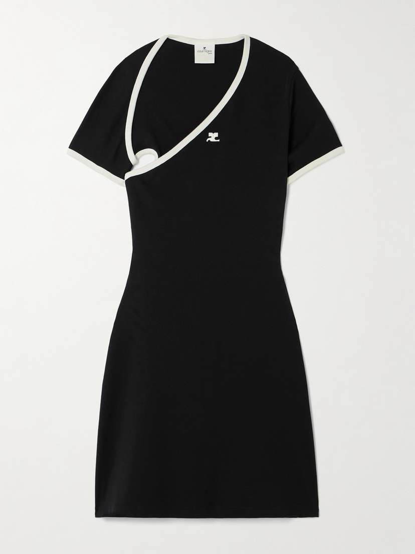 Courrèges Slash Two-tone Asymmetric Appliquéd Cotton-jersey Mini Dress