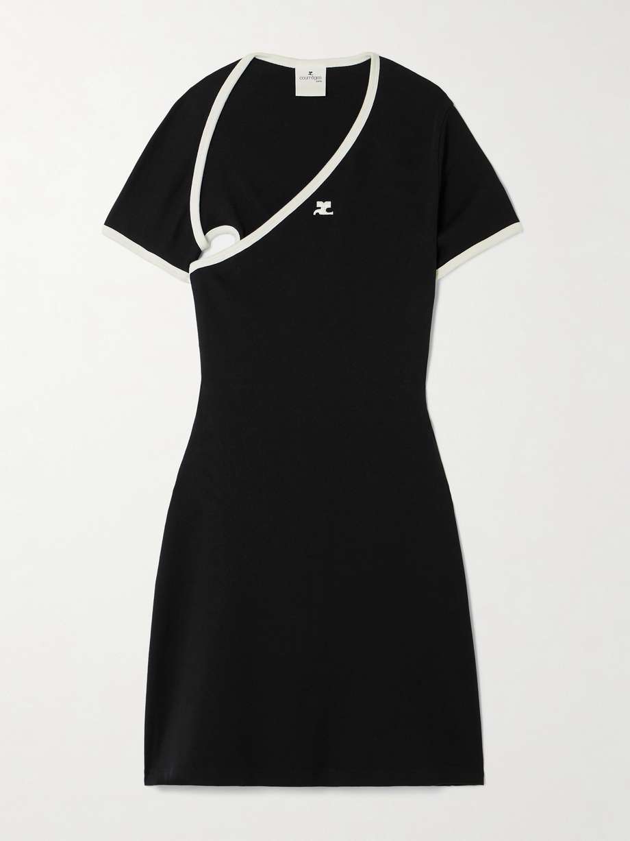 slash two-tone asymmetric appliquéd cotton-jersey mini dress