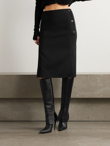 Courrèges Wrap-effect wool-blend crepe midi skirt