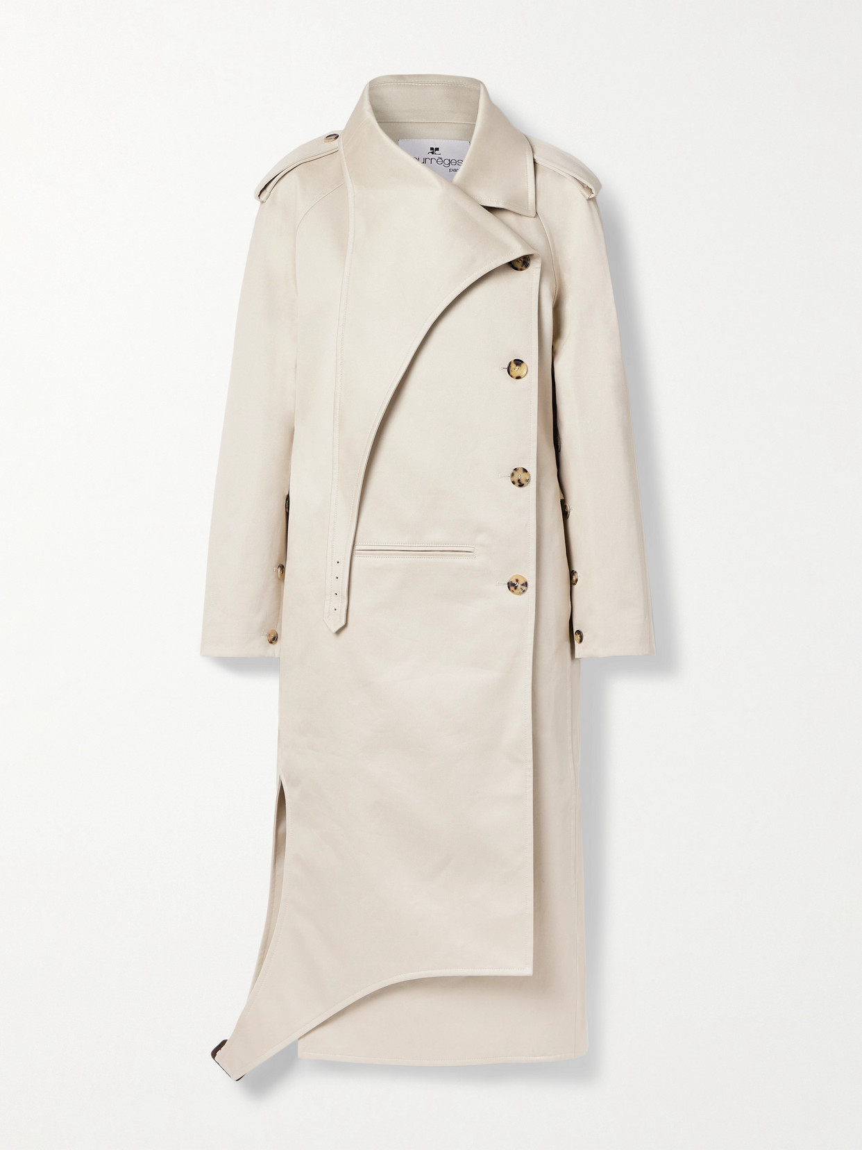 Courrèges Asymmetric Cotton-gabardine Trench Coat In Neutrals