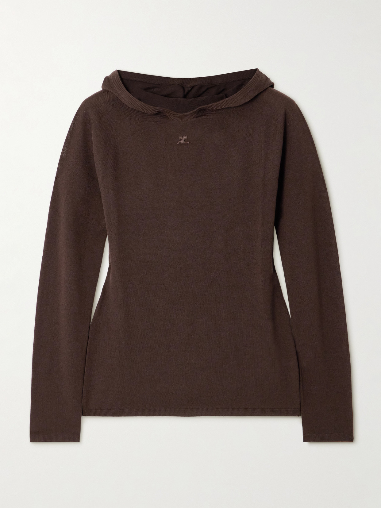 Courrèges Logo-embroidered Wool Hoodie In Brown