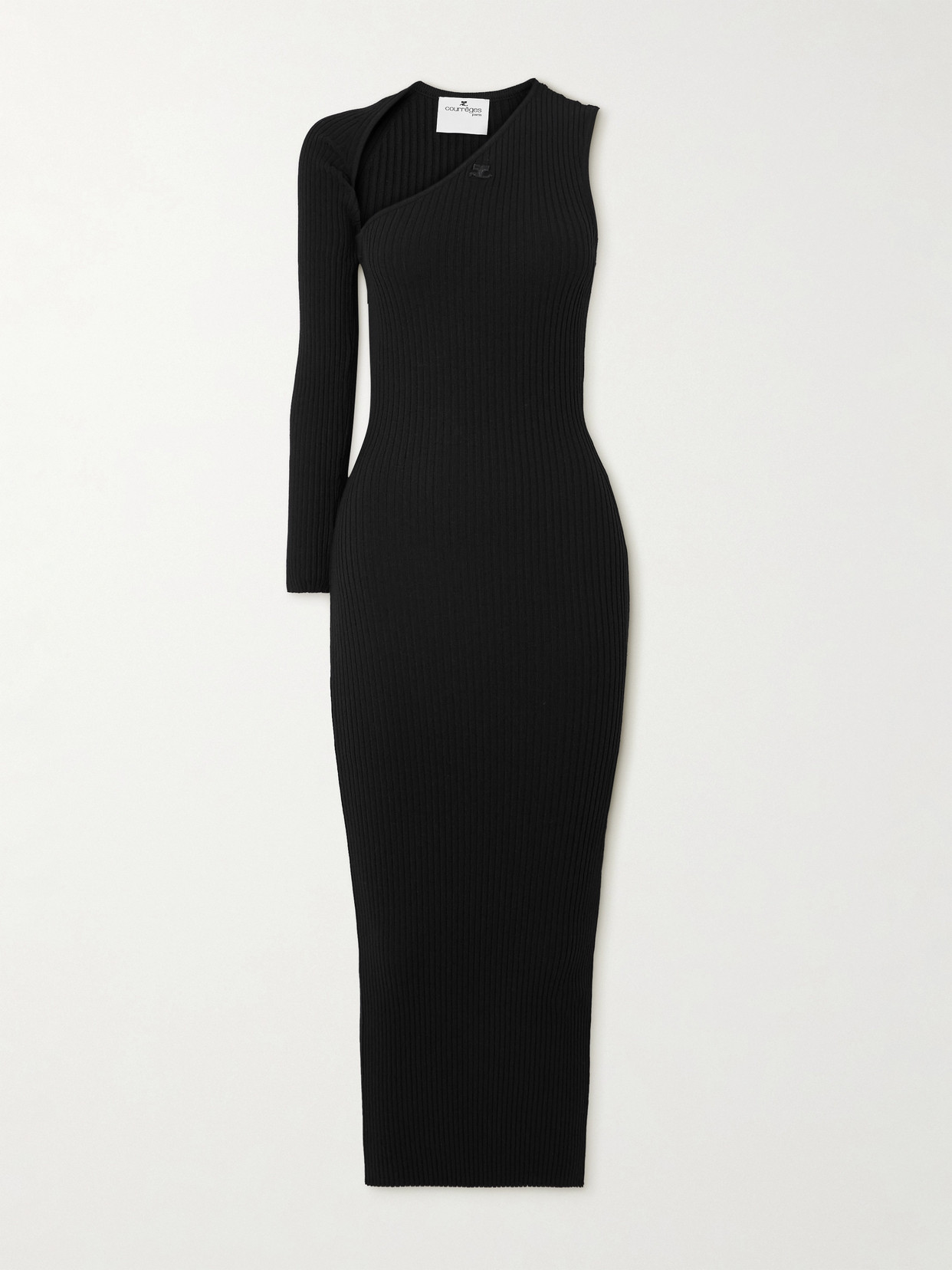 COURREGES - One-sleeve Ribbed-knit Maxi Dress - Black