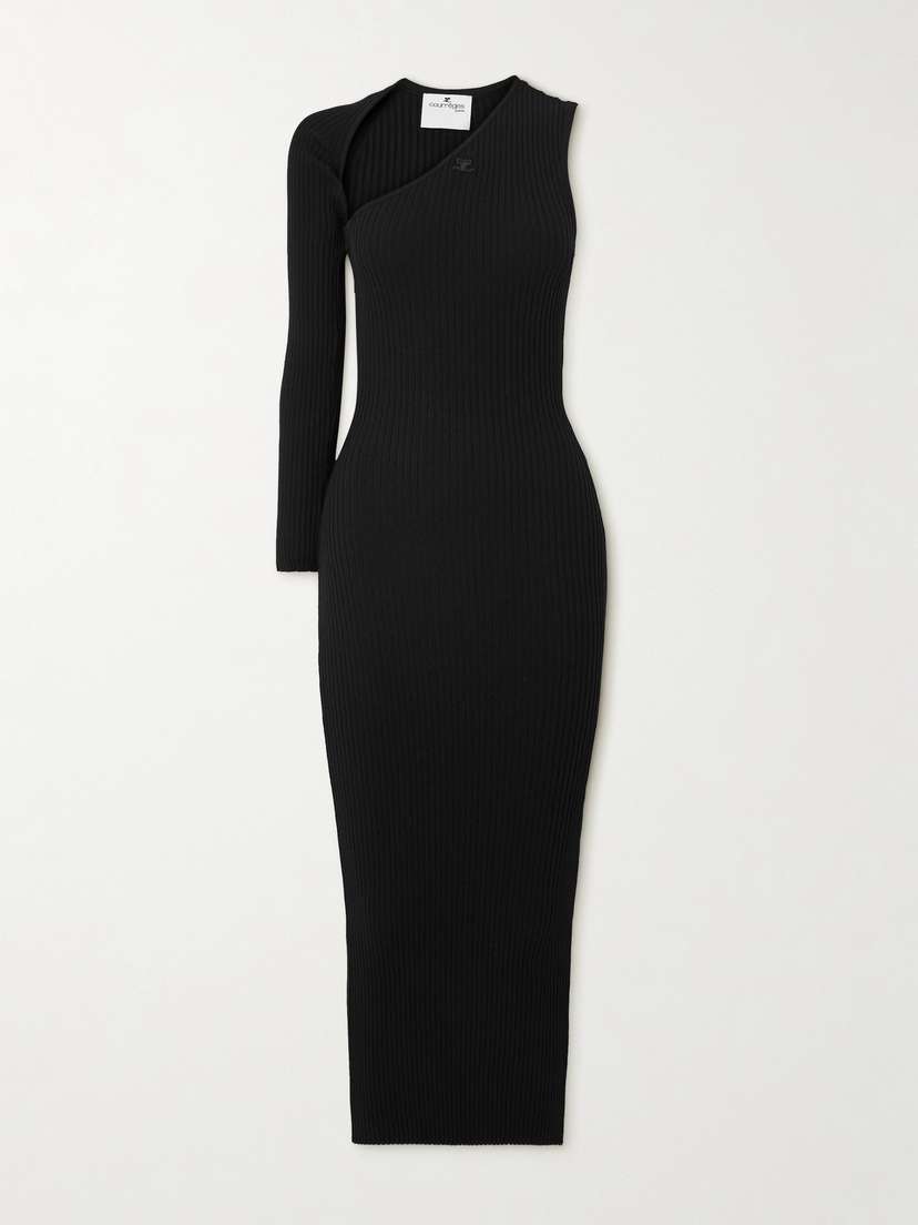 Courrèges One-sleeve Ribbed-knit Maxi Dress